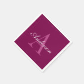 Elegante Magenta Rood, Roze & Wit Naam & Monogram Servet (Hoek)
