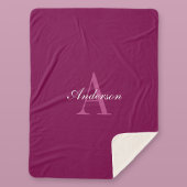 Elegante Magenta Rood, Roze & Wit Naam & Monogram Sherpa Deken