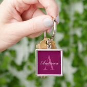 Elegante Magenta Rood, Roze & Wit Naam & Monogram Sleutelhanger (Hand)
