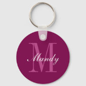 Elegante Magenta Rood, Roze & Wit Naam & Monogram Sleutelhanger (Voorkant)