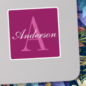 Elegante Magenta Rood, Roze & Wit Naam & Monogram Sticker