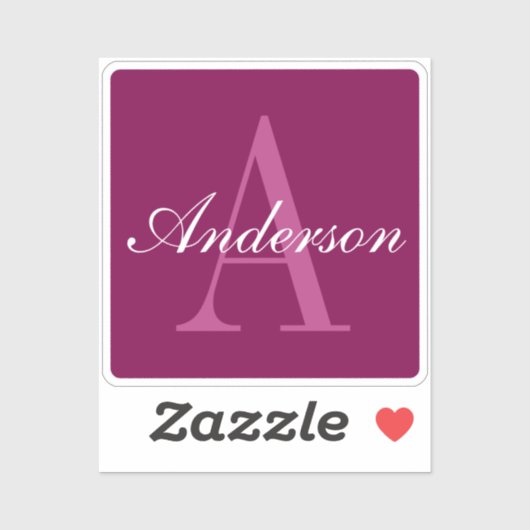 Elegante Magenta Rood, Roze & Wit Naam & Monogram Sticker (Vel)