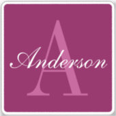 Elegante Magenta Rood, Roze & Wit Naam & Monogram Sticker (Voorkant)