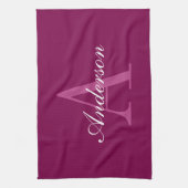 Elegante Magenta Rood, Roze & Wit Naam & Monogram Theedoek (Verticaal)