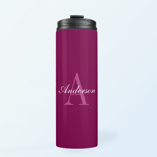 Elegante Magenta Rood, Roze & Wit Naam & Monogram Thermosbeker