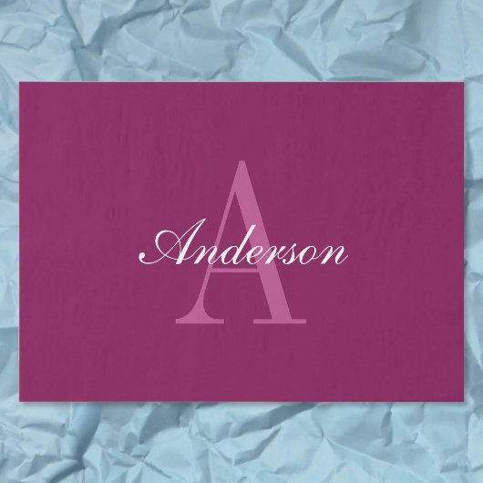 Elegante Magenta Rood, Roze & Wit Naam & Monogram Tissuepapier