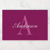 Elegante Magenta Rood, Roze & Wit Naam & Monogram Voedselcontainer Etiket (Enkel label)