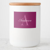 Elegante Magenta Rood, Roze & Wit Naam & Monogram Voedselcontainer Etiket (Voorkant)