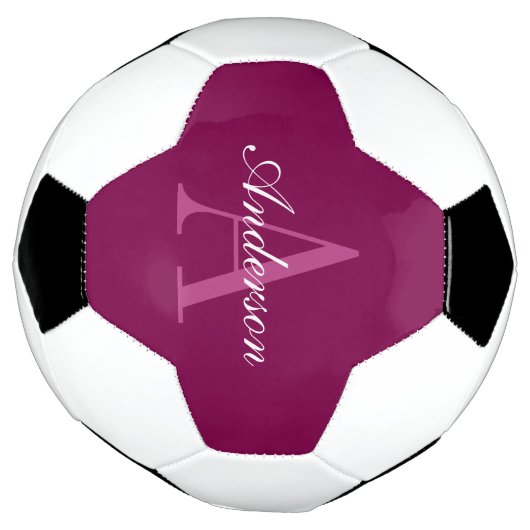 Elegante Magenta Rood, Roze & Wit Naam & Monogram Voetbal (Gedraaid)