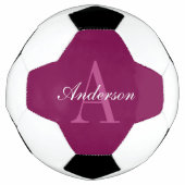 Elegante Magenta Rood, Roze & Wit Naam & Monogram Voetbal (Voorkant)