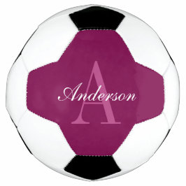 Elegante Magenta Rood, Roze & Wit Naam & Monogram Voetbal
