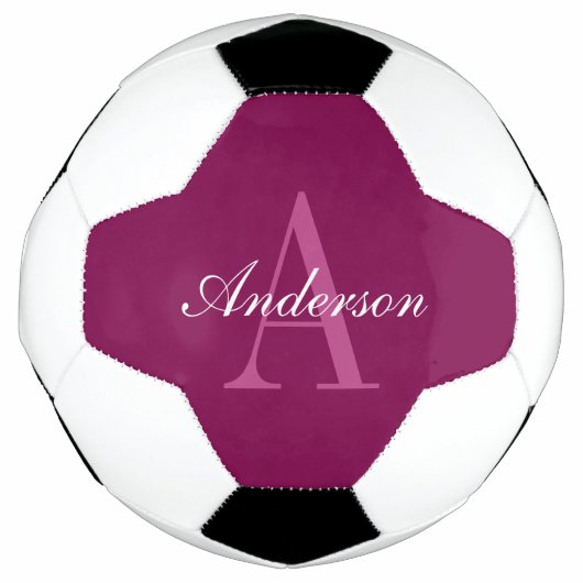Elegante Magenta Rood, Roze & Wit Naam & Monogram Voetbal (Voorkant)