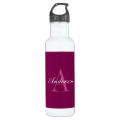 Elegante Magenta Rood, Roze & Wit Naam & Monogram Waterfles (Voorkant)