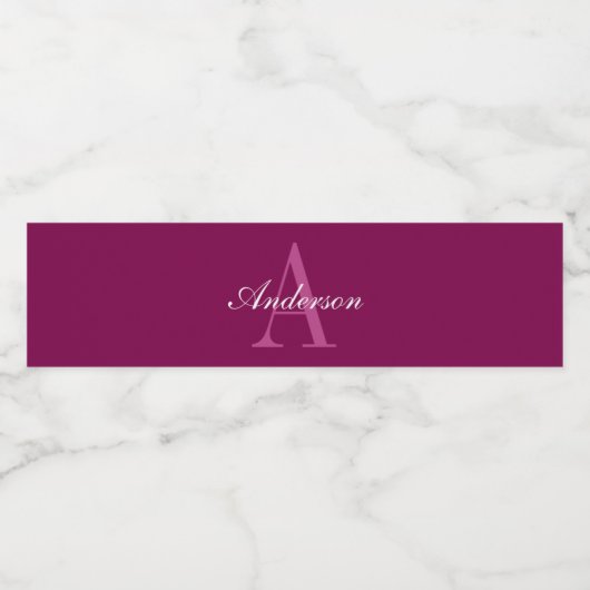 Elegante Magenta Rood, Roze & Wit Naam & Monogram Waterfles Etiket (Enkel label)