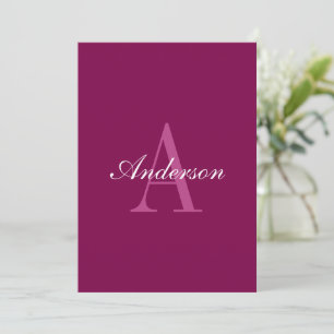 Elegante Magenta Rood, Roze & Witte Naam & Monogra Kaart