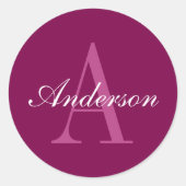 Elegante Magenta Rood, Roze & Witte Naam & Monogra Ronde Sticker (Voorkant)