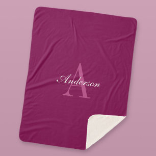 Elegante Magenta Rood, Roze & Witte Naam & Monogra Sherpa Deken