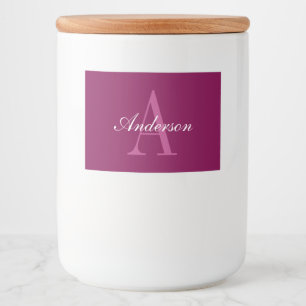 Elegante Magenta Rood, Roze & Witte Naam & Monogra Voedselcontainer Etiket