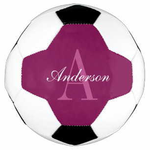 Elegante Magenta Rood, Roze & Witte Naam & Monogra Voetbal