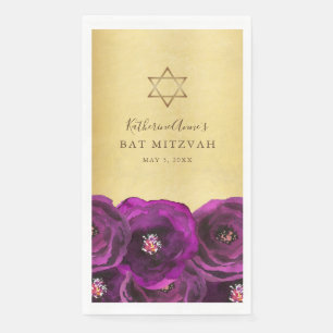 Elegante Magenta Roos Bloem Goud Bat Mitzvah Servet