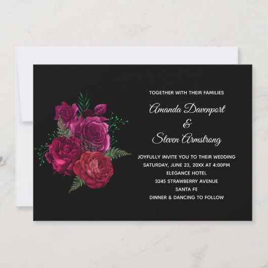 Elegante Magenta Roos Bloemboeket Bruiloft Kaart (Voorkant)