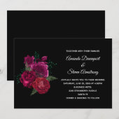 Elegante Magenta Roos Bloemboeket Bruiloft Kaart (Voorkant / Achterkant)