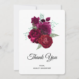 Elegante Magenta Roos Bloemboeket Dank Je Bedankkaart