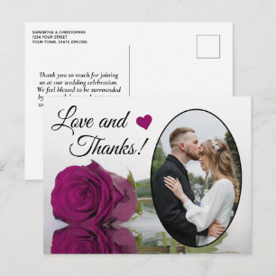 Elegante Magenta Roos Verfijnde Trouwliefde & Dank Briefkaart