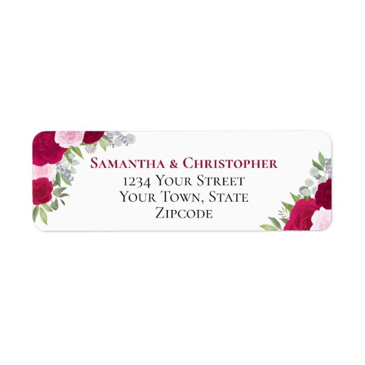 Elegante Magenta Roze Bloemen Huwelijk Retour Adre Etiket (Voorkant)