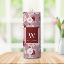 Elegante Magenta Roze Bloemen Streep Custom Monogr