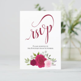 Elegante Magenta & Roze Boho Rozen Boeket bruiloft RSVP Kaartje