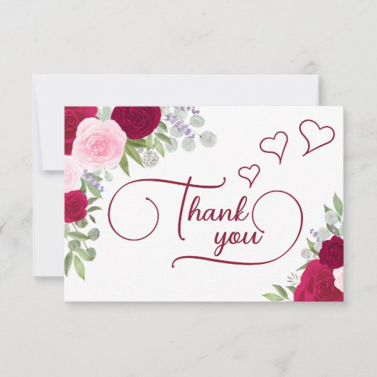 Elegante Magenta & Roze Boho Rozen Bruidsdouche Bedankkaart (Voorkant)