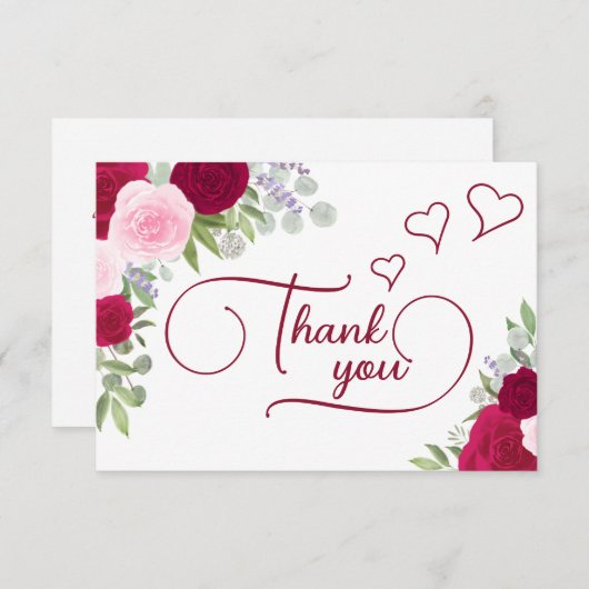 Elegante Magenta & Roze Boho Rozen Bruidsdouche Bedankkaart (Voorkant / Achterkant)