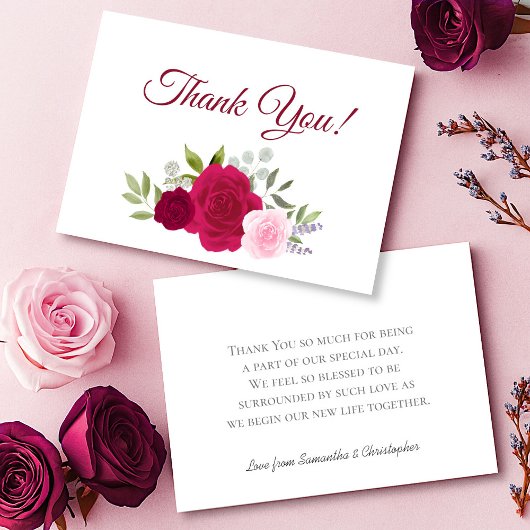 Elegante Magenta & Roze Boho Rozen bruiloft Bedankkaart