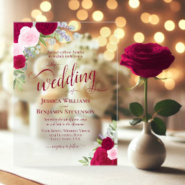 Elegante Magenta & Roze Boho Rozen Fancy bruiloft Acryl Uitnodigingen