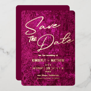 elegante magenta roze goud Save the date Huwelijk  Folie Uitnodiging