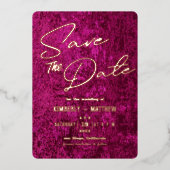 elegante magenta roze goud Save the date Huwelijk Folie Uitnodiging (Voorkant)