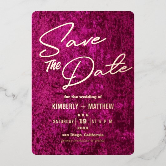 elegante magenta roze goud Save the date Huwelijk Folie Uitnodiging (Voorkant)