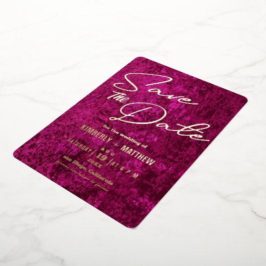 elegante magenta roze goud Save the date Huwelijk Folie Uitnodiging (Gedraaid)