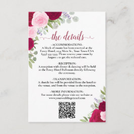 Elegante Magenta Roze Rozen Trouwdetails QR Code Informatiekaartje