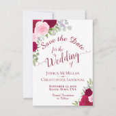 Elegante Magenta Roze Waterverf Rozen Boho Huwelij Save The Date (Voorkant)