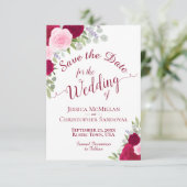 Elegante Magenta Roze Waterverf Rozen Boho Huwelij Save The Date (Staand voorkant)