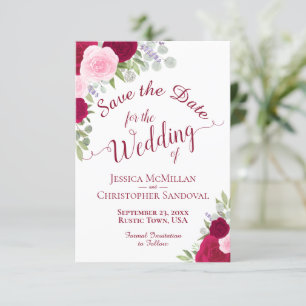 Elegante Magenta Roze Waterverf Rozen Boho Huwelij Save The Date