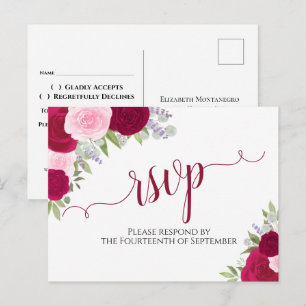Elegante Magenta Roze Waterverf Rozen bruiloft RSV Briefkaart