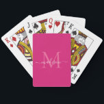 Elegante Magenta Roze Wit Monogram Script Naam Pokerkaarten<br><div class="desc">Elegante Hot Pink Magenta White Monogram Stijlvolle Script Naam Speelkaarten</div>