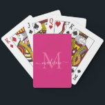 Elegante Magenta Roze Wit Monogram Script Naam Pokerkaarten<br><div class="desc">Elegante Hot Pink Magenta White Monogram Stijlvolle Script Naam Speelkaarten</div>