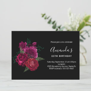 Elegante magenta rozen bloemstuk verjaardag kaart