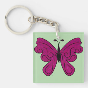 Elegante Magenta Vlinder   Huis Decoratie Patroon Sleutelhanger