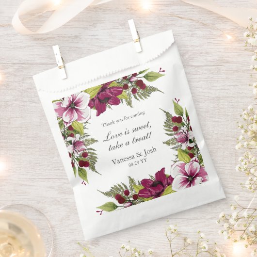 Elegante Magenta Witte Bloemen en Groene Botanical Bedankzakje (Geknipt)