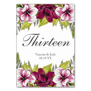 Elegante Magenta Witte Bloemen en Groene Botanical Kaart